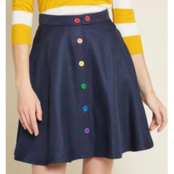 MODCLOTH | Navy Blue Circle Skirt A-Line Rainbow Buttons Plus Size | Size 1X - Picture 1 of 9